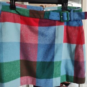 Colorful Plaid Mini Skirt with Belt